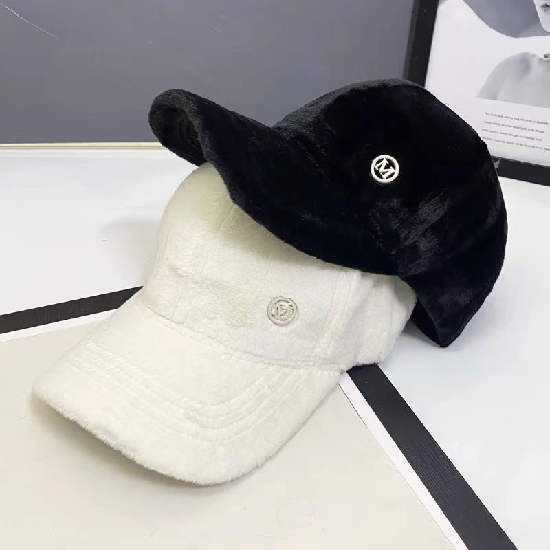 M Letter Rabbit Fur Blended Cap Ins Tide Brand Female Autumn And Winter All-match Plush Hat Suitable For Face Big Baseball Caps
