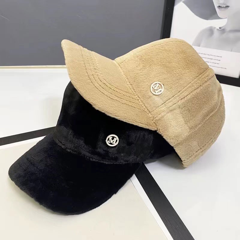 M Letter Rabbit Fur Blended Cap Ins Tide Brand Female Autumn And Winter All-match Plush Hat Suitable For Face Big Baseball Caps
