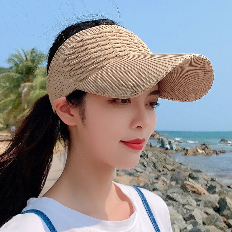 New Long Brim Ponytail Baseball Cap Women Casual Hollow Out Breathable Empty Top Hat Spring Summer Outdoor Sports Golf Beach Hat