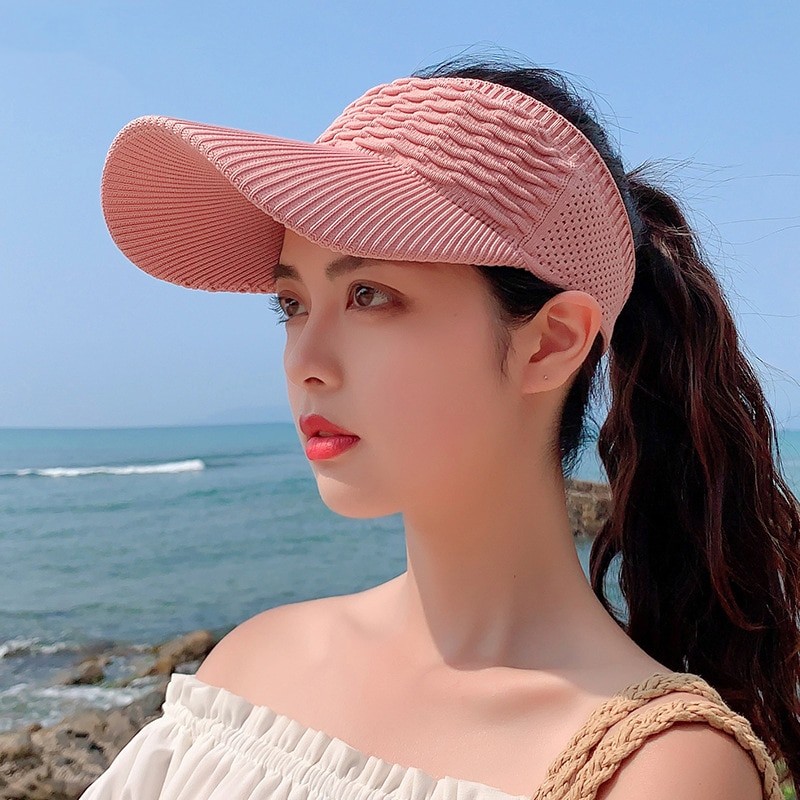 New Long Brim Ponytail Baseball Cap Women Casual Hollow Out Breathable Empty Top Hat Spring Summer Outdoor Sports Golf Beach Hat