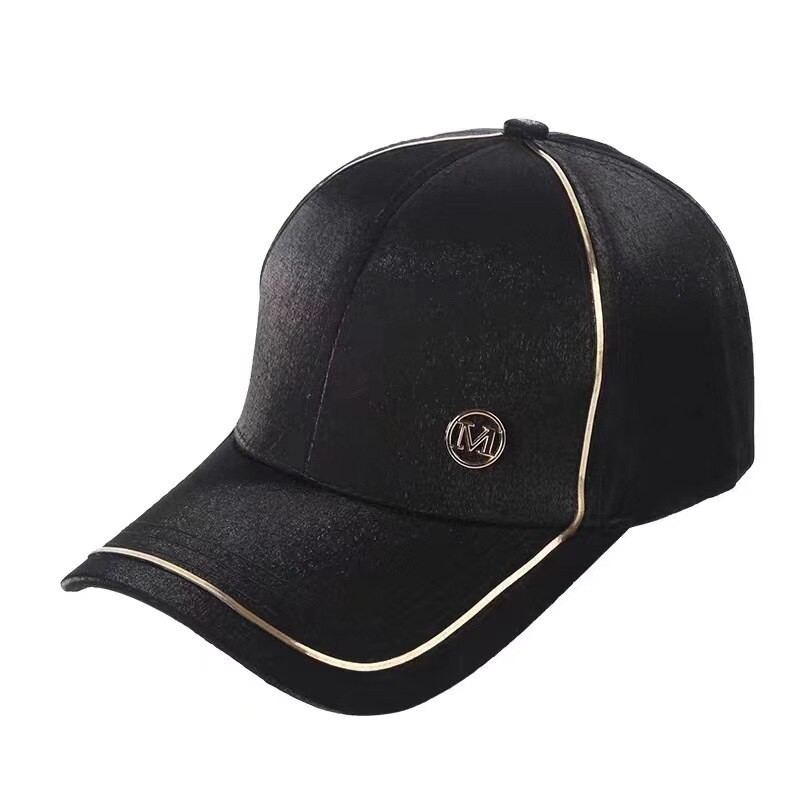 Spring New Women's Peak Hat Hot Rhinestone M Letter Silk Smooth Summer Sunshade Sun Baseball Cap