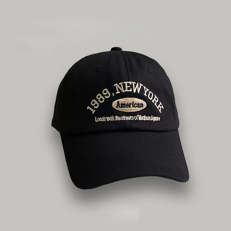 1989 American Retro Men's And Women's Baseball Caps Street Lettered Embroidery Retro Flat Caps Solid Black And White Hip Hop Cap