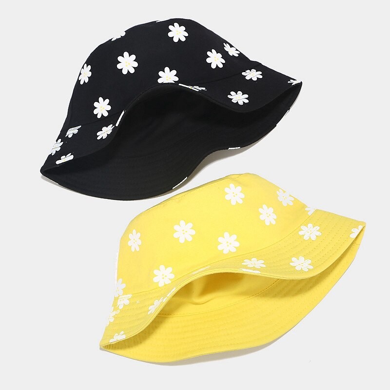 New flower printed fisherman's Hat Women's literature and art small fresh basin hat outdoor double-sided sun visor in summer