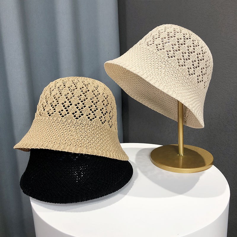 2022New Hollow out breathable ice hemp knitted Bucket Hat female ins fashion fisherman basin Cap Beach Hat Summer Hats For Women