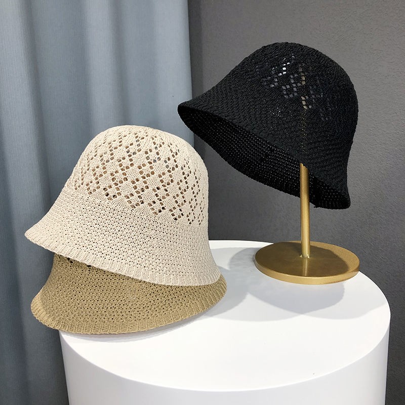 2022New Hollow out breathable ice hemp knitted Bucket Hat female ins fashion fisherman basin Cap Beach Hat Summer Hats For Women