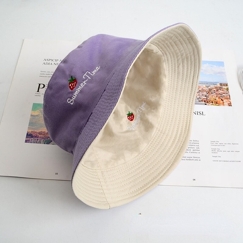 Casual Embroidery Bucket Hats for Woman Lovely Embroidery Strawberry Four Seasons Outdoor Travel Decorative Sun Hats