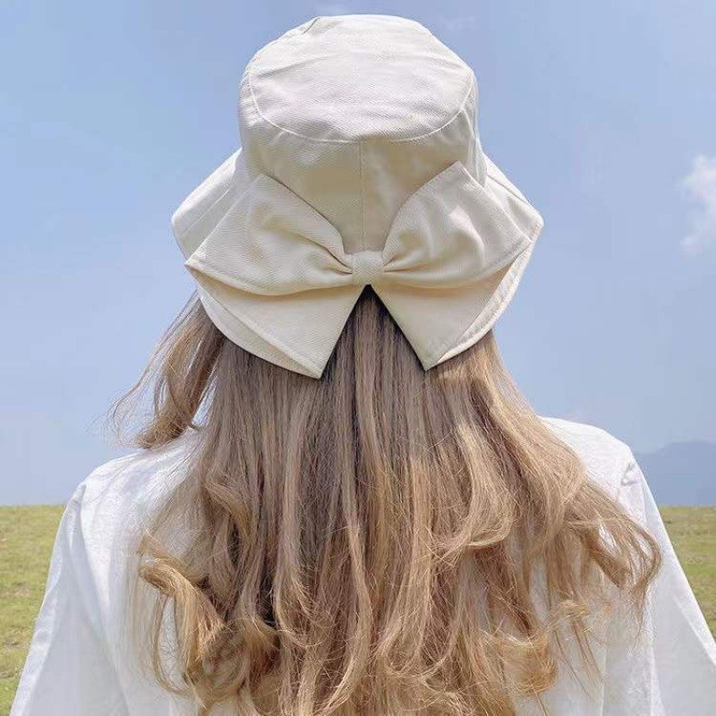 New Fashion Spring Outdoor Summer Beach Bow Bucket Hat Women Lady Mesh Dome Folding Sun Hats Patchwork Panama Fisherman Cap