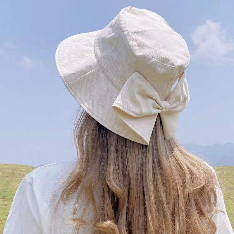 New Fashion Spring Outdoor Summer Beach Bow Bucket Hat Women Lady Mesh Dome Folding Sun Hats Patchwork Panama Fisherman Cap