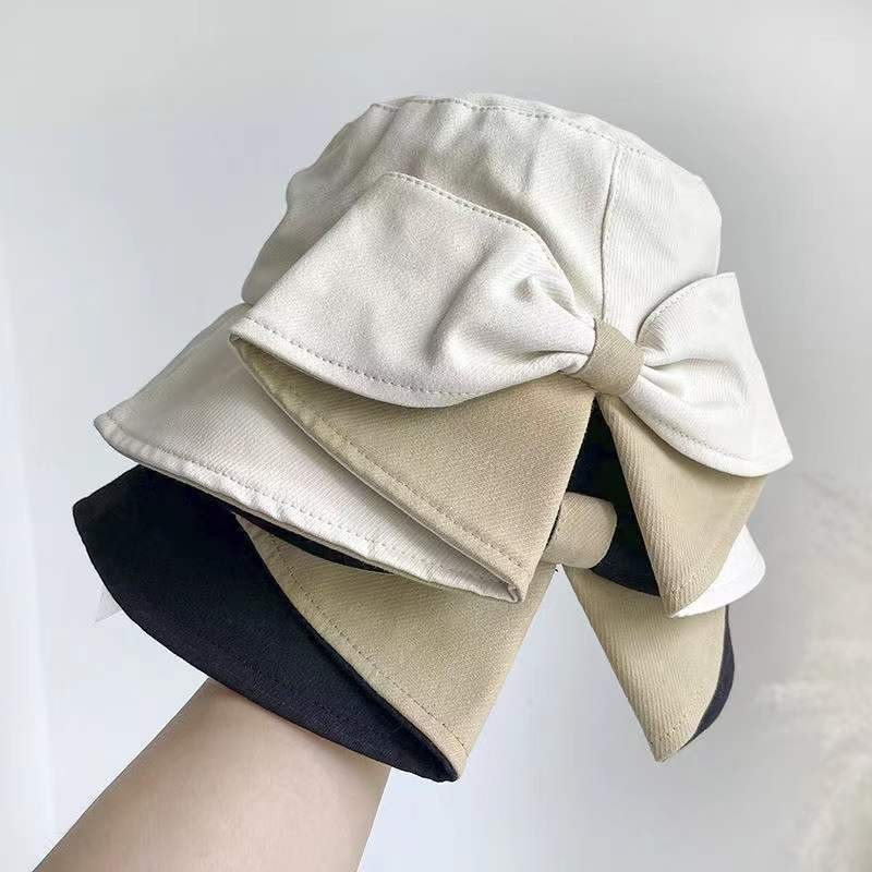 New Fashion Spring Outdoor Summer Beach Bow Bucket Hat Women Lady Mesh Dome Folding Sun Hats Patchwork Panama Fisherman Cap