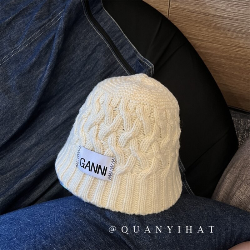 Euramerican GANNI Letter Knitted Cap Autumn and Winter Warm Fisherman's Cap Men's and Women's Ear Protection Wool Basin Cap