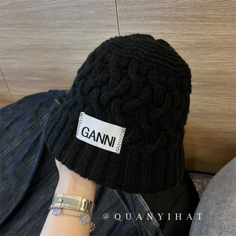 Euramerican GANNI Letter Knitted Cap Autumn and Winter Warm Fisherman's Cap Men's and Women's Ear Protection Wool Basin Cap
