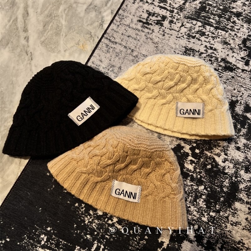 Euramerican GANNI Letter Knitted Cap Autumn and Winter Warm Fisherman's Cap Men's and Women's Ear Protection Wool Basin Cap