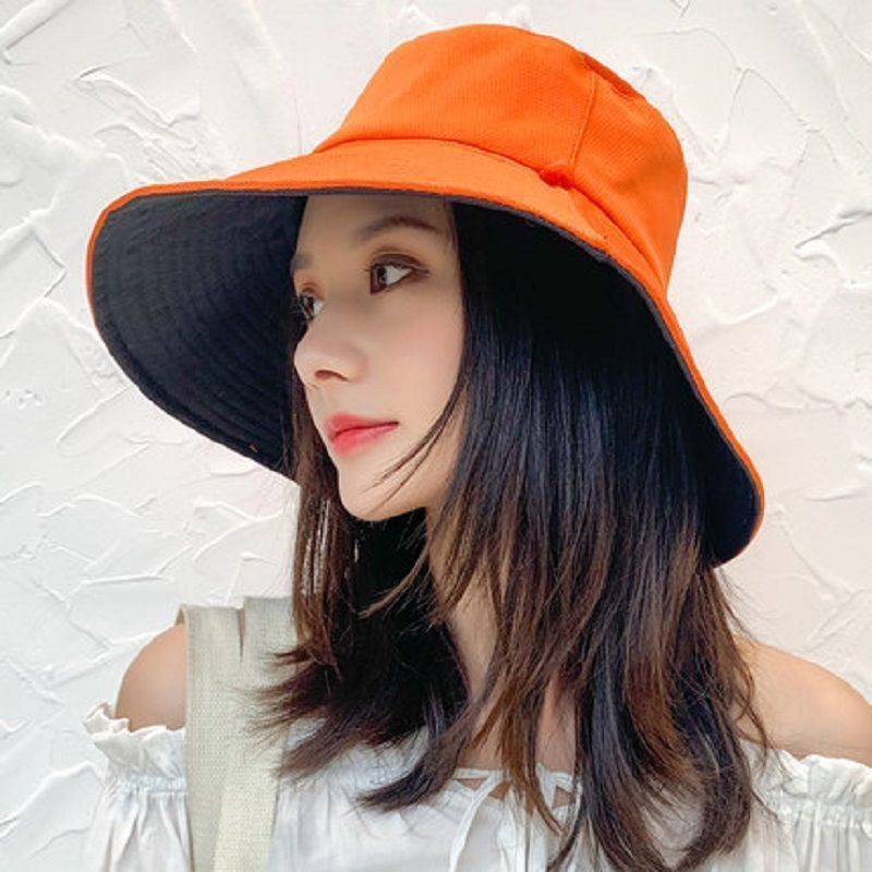 Hat children's Korean version of sunshade double-sided fisherman's hat is versatile, fashionable and simple, large brim sunscree