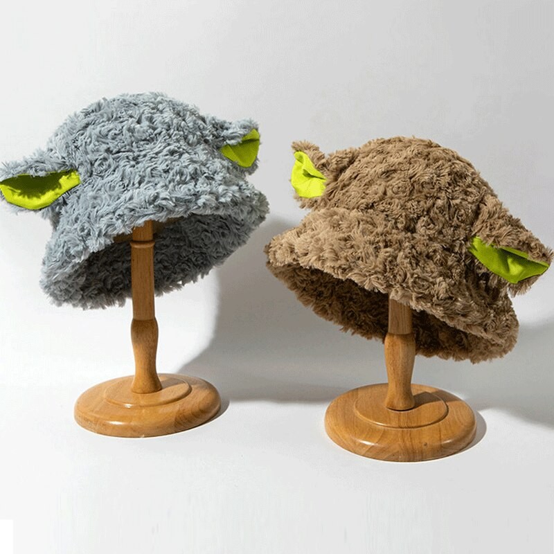 Cute Lambs Sheep Ear Women Bucket Hat 2023 Winter Spring Wool Plush Panama Cap Girls Faux Fur Soft Fisherman Sun Hats Basin Hat