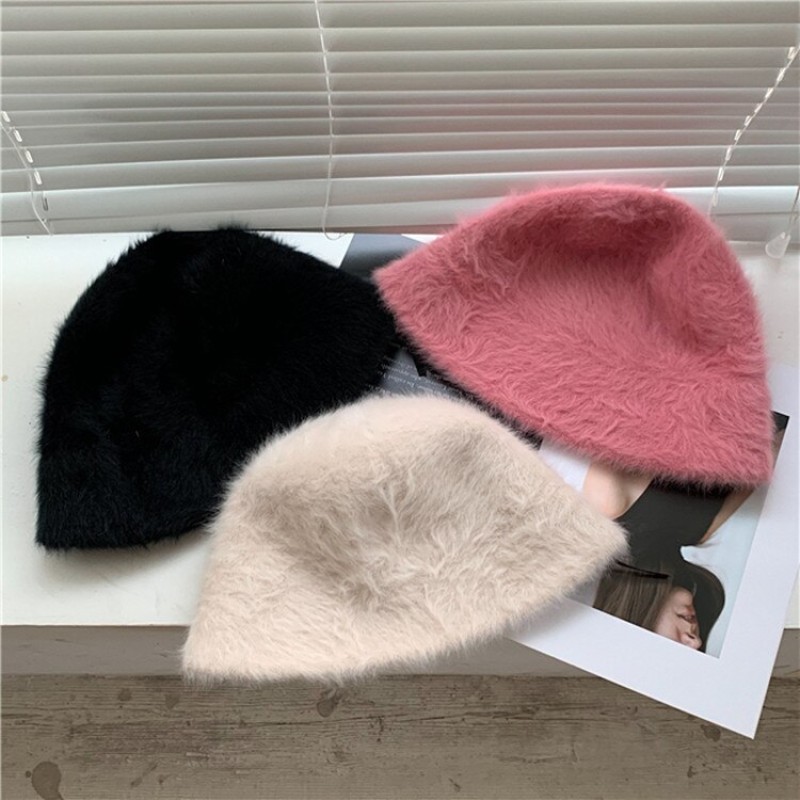 2023 Hat winter women's fashion Solid color rabbit fur hat bucket cap fisherman's hat retro knitted wool basin Bucket Hat