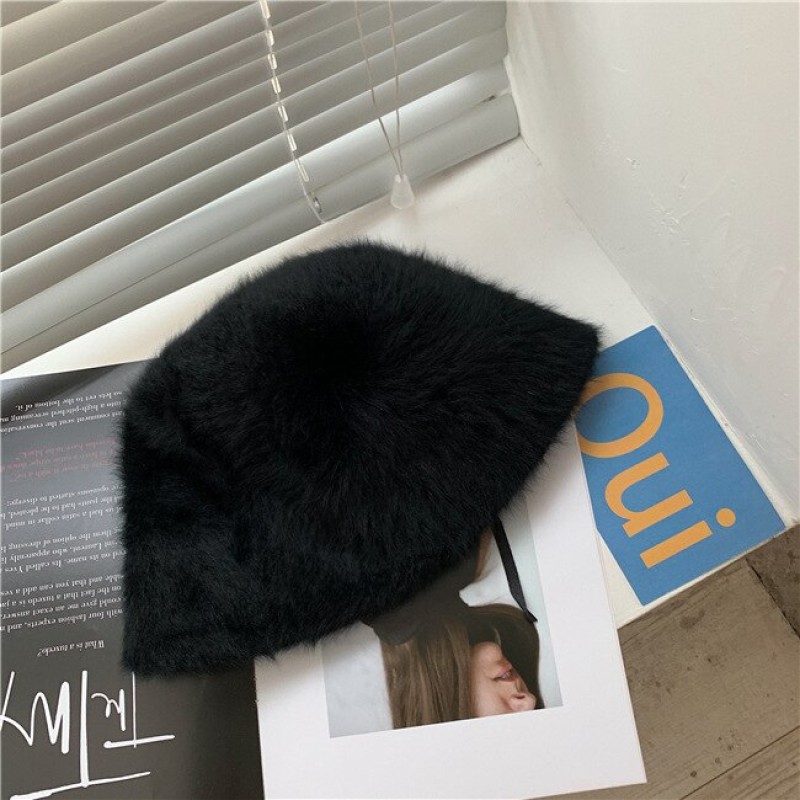 2023 Hat winter women's fashion Solid color rabbit fur hat bucket cap fisherman's hat retro knitted wool basin Bucket Hat