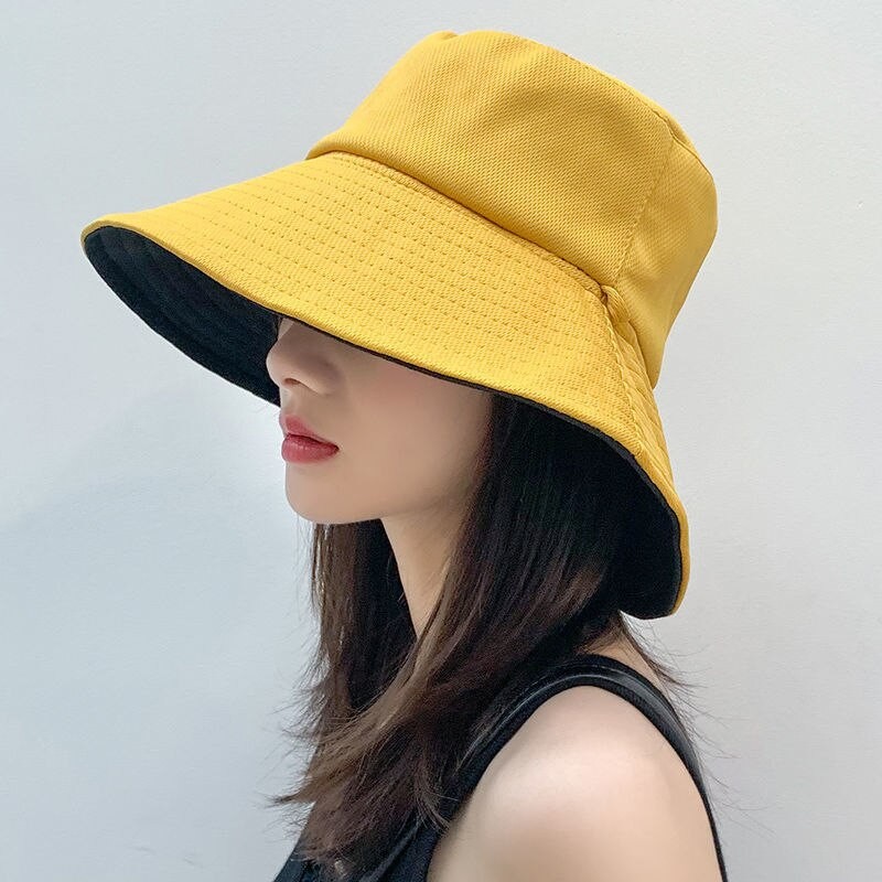 Double-sided Foldable Bucket Hat for Women Girls Summer Sun Hat Fisherman Visor Cap Anti-UV Wide Brim Sunscreen Hats Cotton Caps