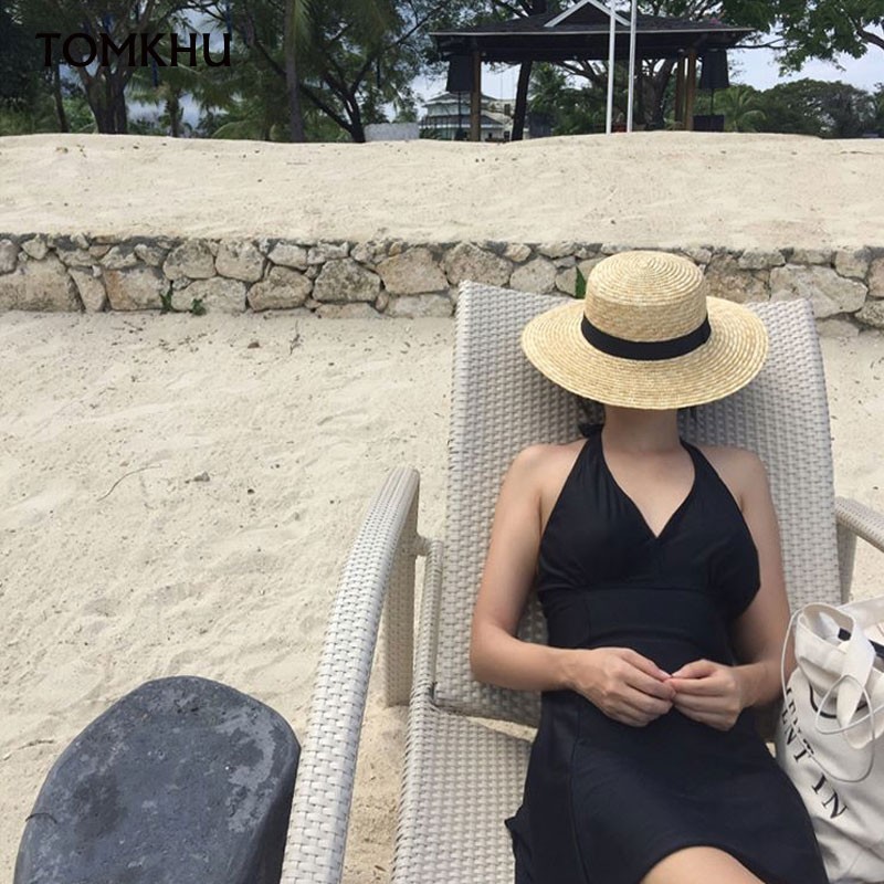 Fashion Summer Women Wide Brim Natural Straw Hat Chapeau Female Sun Hats Boater Black Panama Beach Hat Sombrero Mujer Fedora Cap