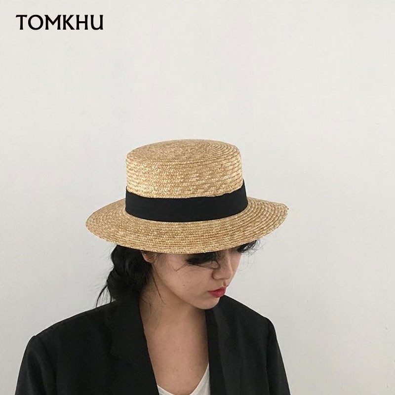 Fashion Summer Women Wide Brim Natural Straw Hat Chapeau Female Sun Hats Boater Black Panama Beach Hat Sombrero Mujer Fedora Cap