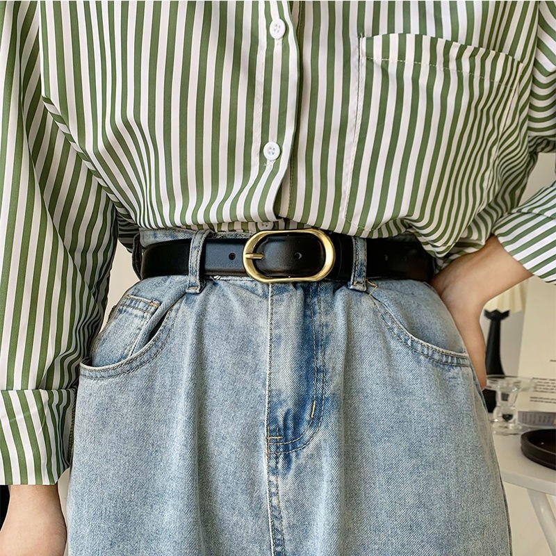 Double Leather Women Belt Fashion Waist Belt PU Leather Metal Buckle For Ladies Leisure Dress Jeans Wild Waistband