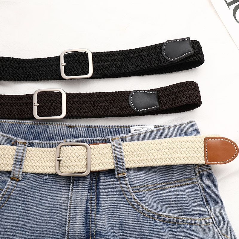 Female Casual Knitted Pin Buckle Women Belt Woven Canvas Elastic Expandable Braided Stretch Belts For Women Jeans