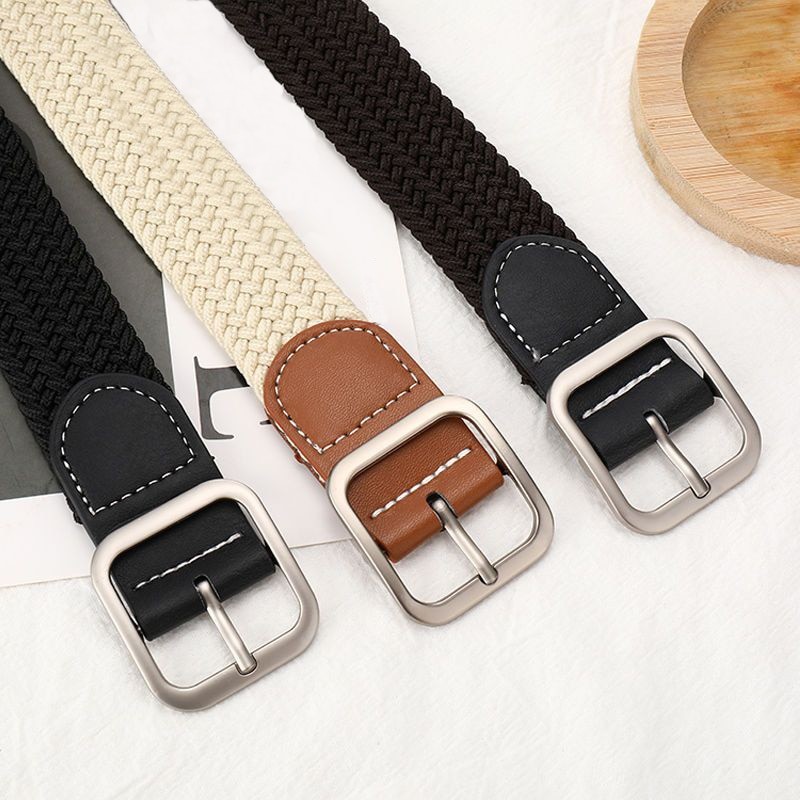 Female Casual Knitted Pin Buckle Women Belt Woven Canvas Elastic Expandable Braided Stretch Belts For Women Jeans