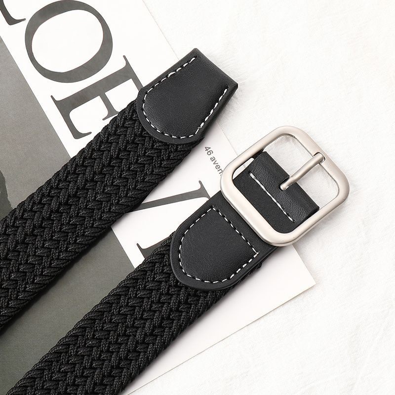 Female Casual Knitted Pin Buckle Women Belt Woven Canvas Elastic Expandable Braided Stretch Belts For Women Jeans