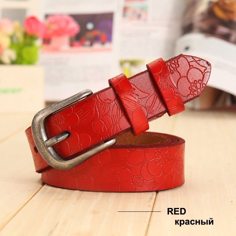 Belts Women Thin Genuine Leather Belt womens 6 Colour Floral carved Belts For Women  Femme belt female Lengthened women's belt