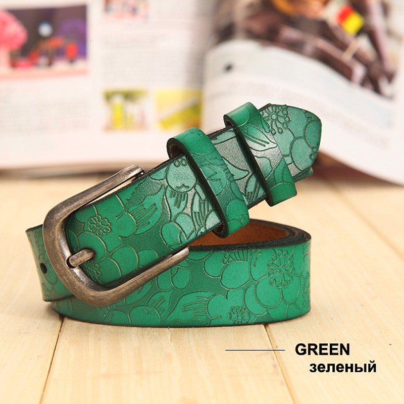 Belts Women Thin Genuine Leather Belt womens 6 Colour Floral carved Belts For Women  Femme belt female Lengthened women's belt