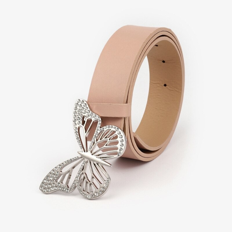 Metal inlaid diamond butterfly buckle belt Women's simple and versatile dress Jeans belt Fashion women's belt