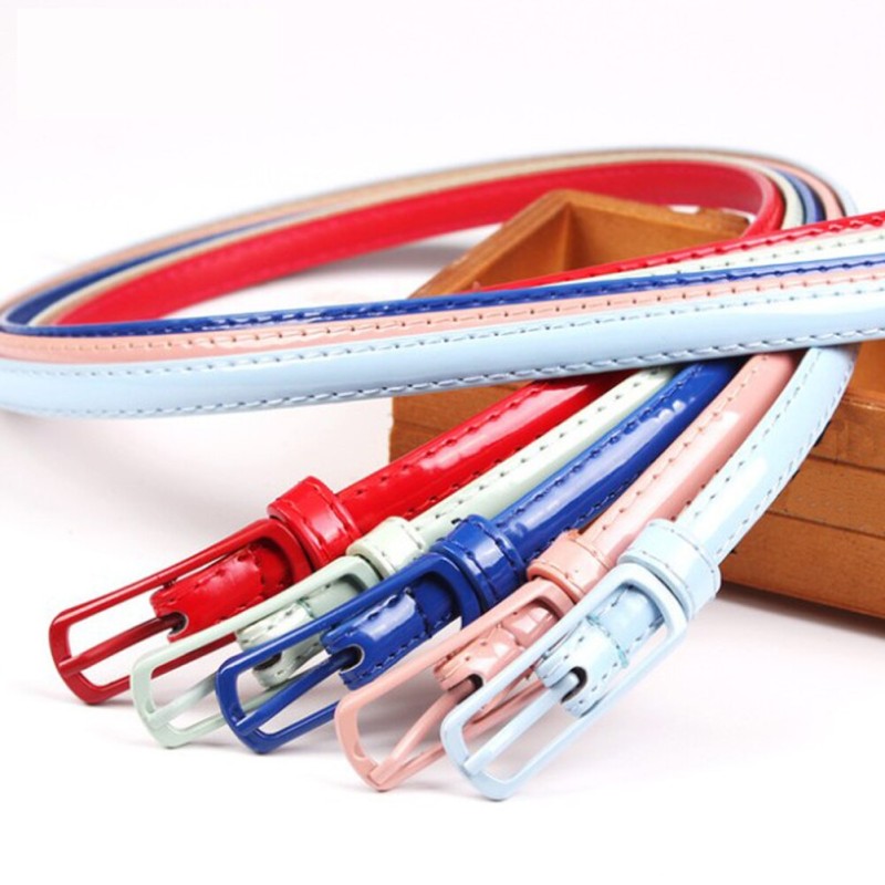 Leather Belt For Woman Thin Waistband Pin Buckle Dress Skirts Clothes Belt Dress Sweater Jeans Candy Colors Waistband