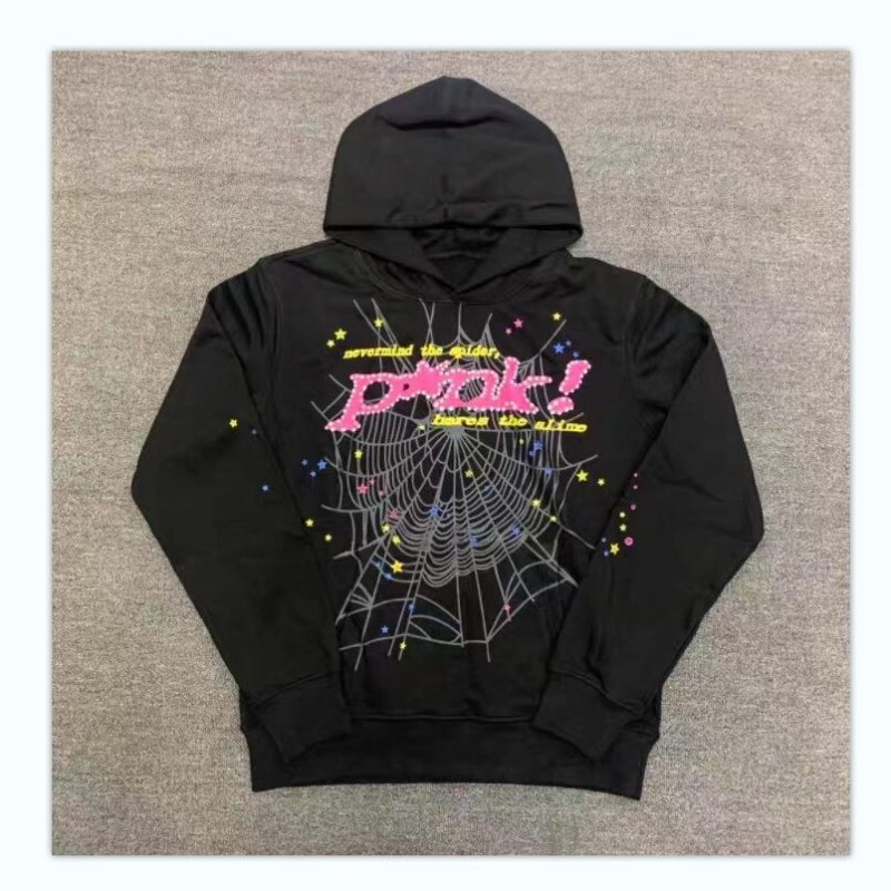 23Men's and Women's Hooded Sweatshirt, Heavy Fabric Sweater with Hip Hop Web Puff Print Sp5der 555555, 1:1, High Quality, Youth