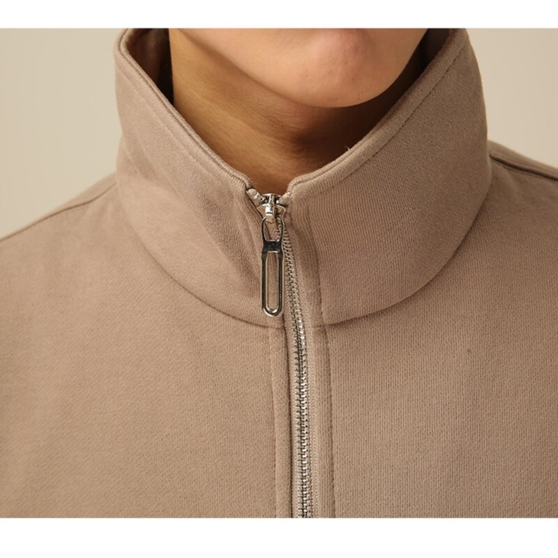 Streetwear Men Recreational Half Zipper Stand Collar Grey Sweater New Pattern Vintage Loose Neutral Pullover Autumn and Winter