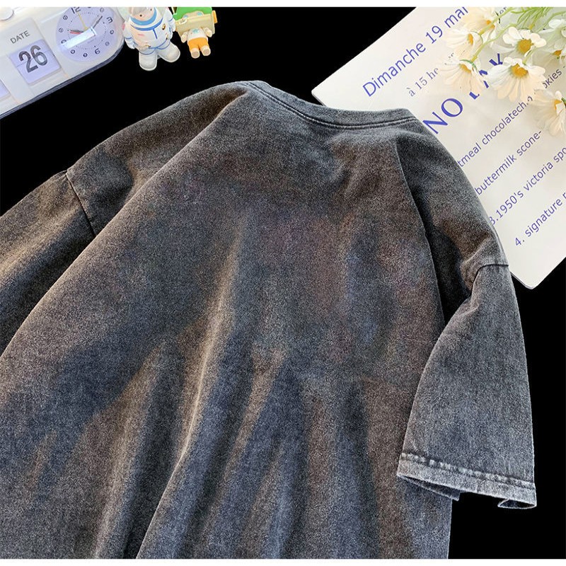 American retro portrait short sleeved t-shirt men summer design sense washed to make old trendy couple half sleeved tops t shirt