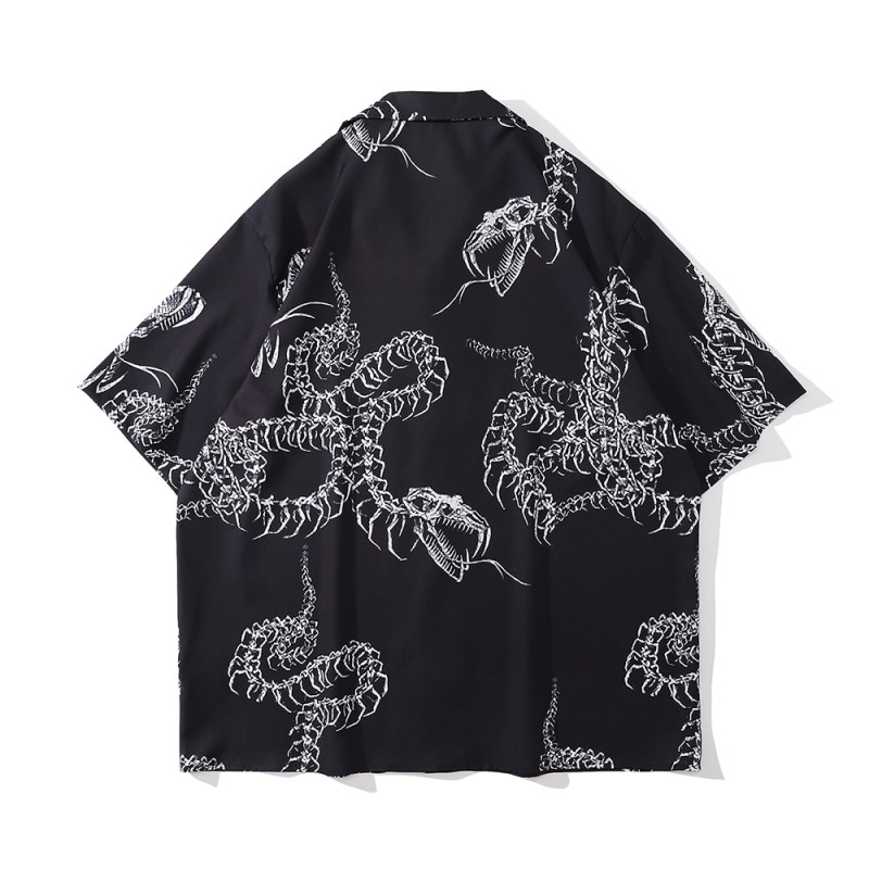 Dark Icon Skeleton Dragon Men's Shirt Summer Thin Material Shirt Men Polo Shirts
