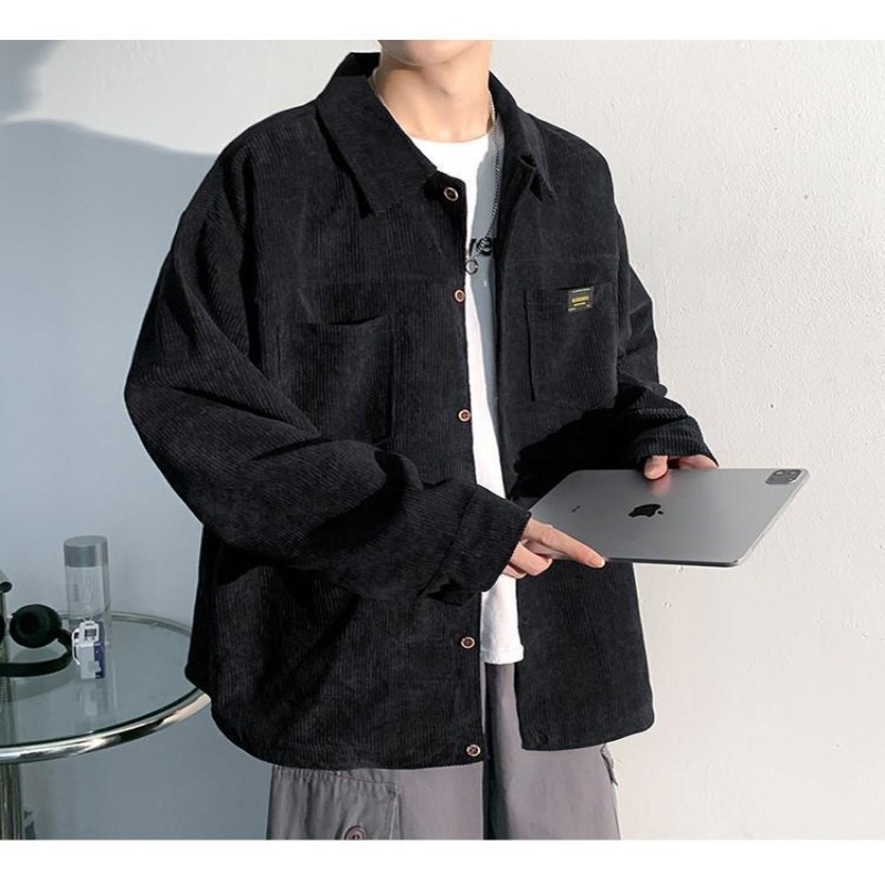 Autumn Winter Fashion Man Solid Casual Corduroy Shirt Men's Loose Tess Cool Boys All Match Soft Coat