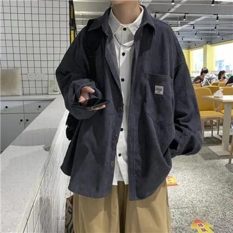 Autumn Winter Fashion Man Solid Casual Corduroy Shirt Men's Loose Tess Cool Boys All Match Soft Coat