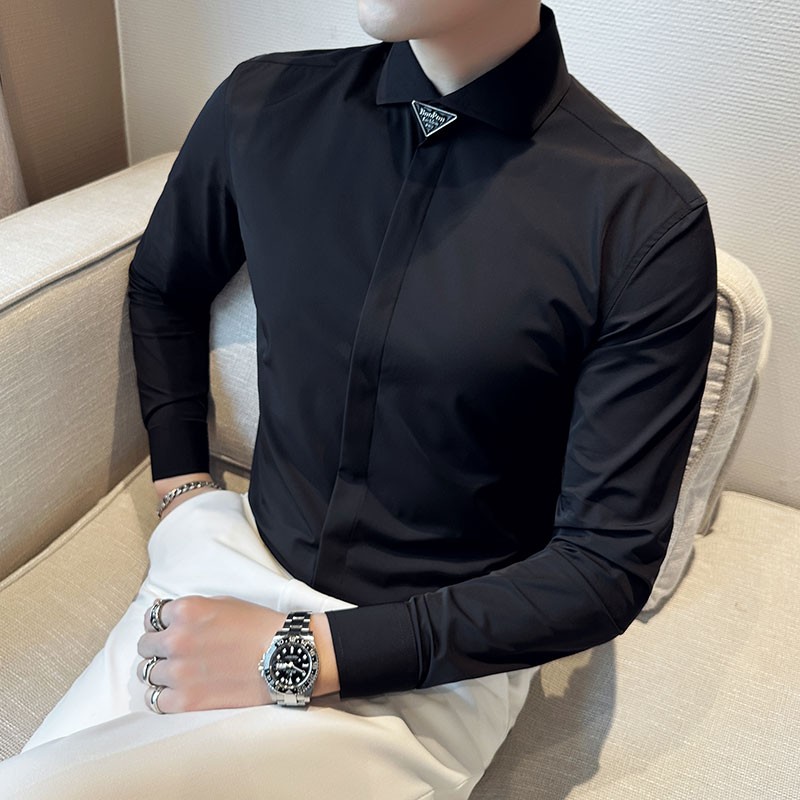 British Style Spring New Long Sleeve White Shirts For Men Clothing 2023 Business Casual Formal Wear Slim Fit Tuxedo Dress Sale