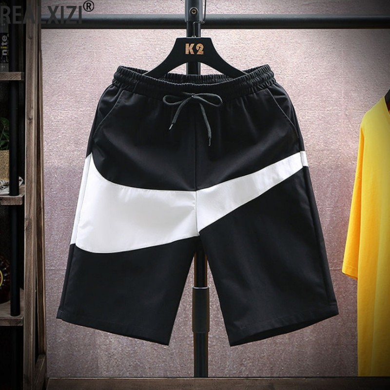 Men's Beach Pants Big Hook College Style Shorts Elastic Belt Quick-drying Five-point Pants Casual Splicing Color Contrast Short
