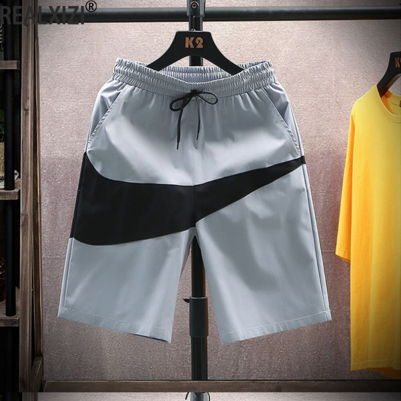 Men's Beach Pants Big Hook College Style Shorts Elastic Belt Quick-drying Five-point Pants Casual Splicing Color Contrast Short