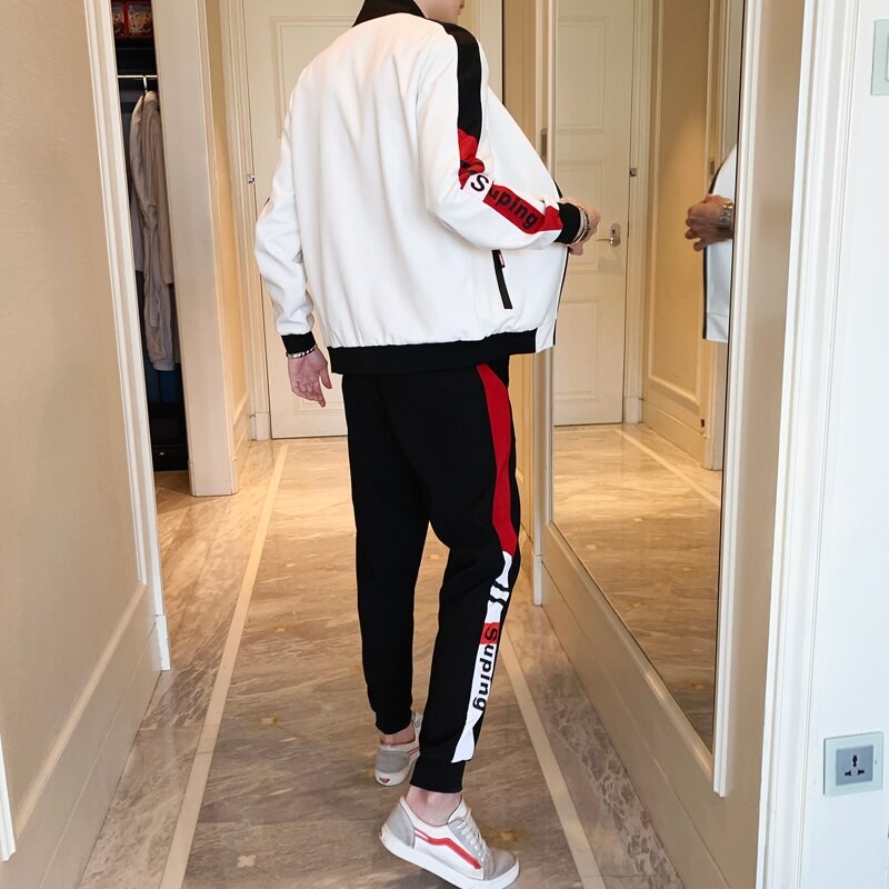 Casual Men's Tracksuit Spring Autumn Sportswear Men 2 Piece Sets +Sweatpants Brand Zipper Male Solid Sweatshirt Suit Size M-4XL