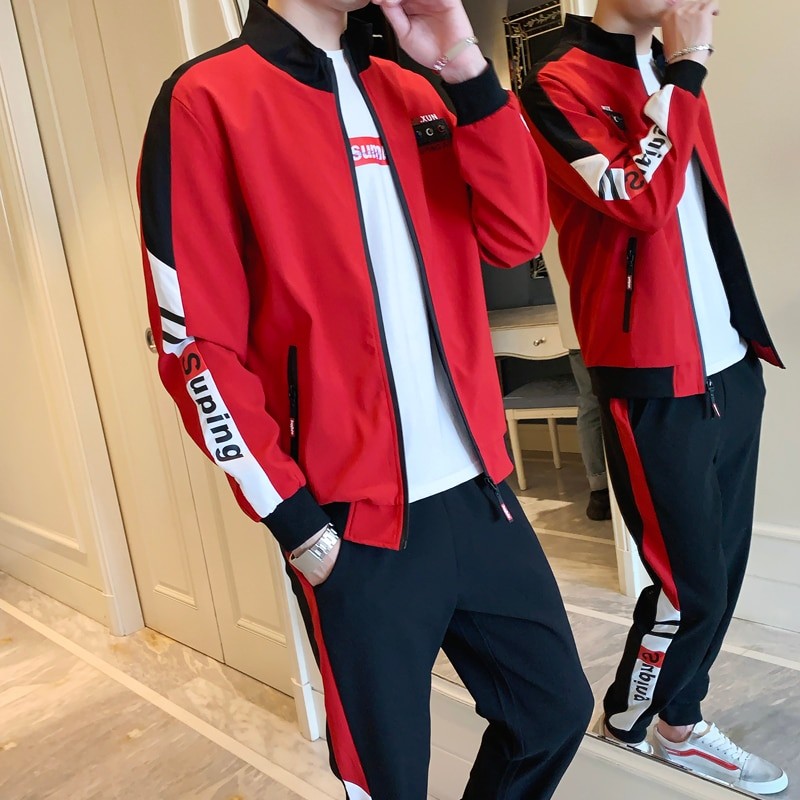 Casual Men's Tracksuit Spring Autumn Sportswear Men 2 Piece Sets +Sweatpants Brand Zipper Male Solid Sweatshirt Suit Size M-4XL