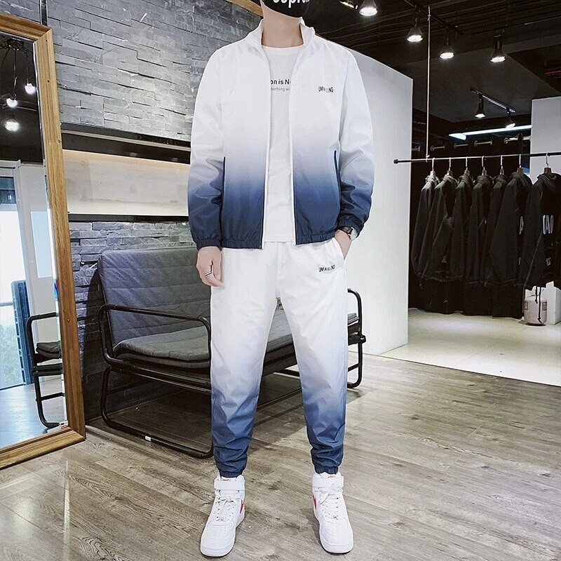 Men Jacket Tracksuit Casual Sports Suit Men's Fashion Spring 2022 New Two Pieces Set Mens Sportswear Plus Size Jacket Pants Suit