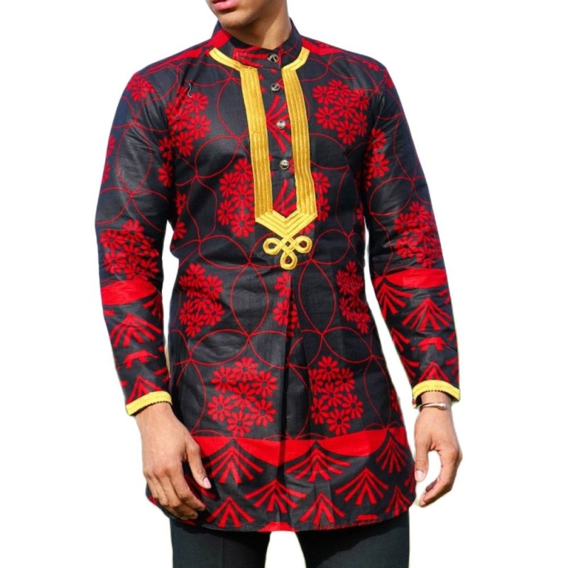 Dashiki T-shirt Men's Summer and Autumn Round Neck Striped Print Long-sleeved African Ethnic Style Men's Suit M-4XL