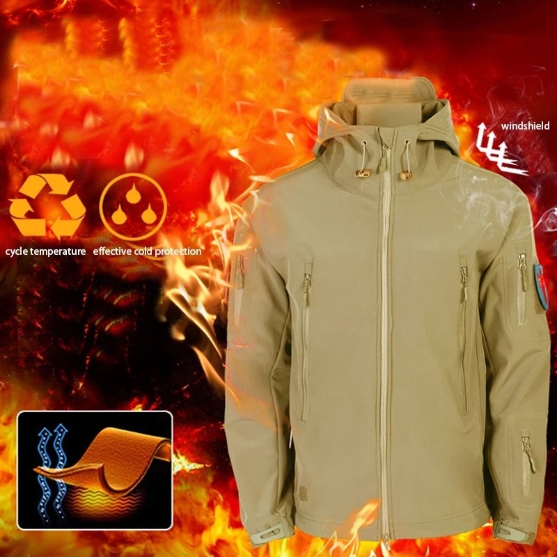 Autumn Winter Tactical Elastic Men Fleece Jackets + Pants Waterproof Suit Fishing Warm Hiking Camping Tracksuits Set Hood Coat