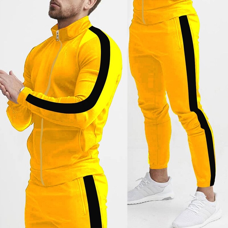 Spring Men Tarcksuits Patchwork Color Sportswear Suits Men's Stand Collar Jacket + Pants 2 Piece Set Fashion Male Sweatshirt Set