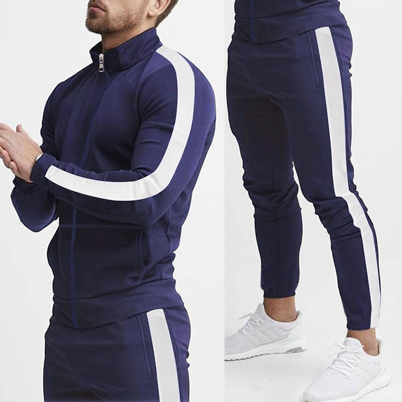 Spring Men Tarcksuits Patchwork Color Sportswear Suits Men's Stand Collar Jacket + Pants 2 Piece Set Fashion Male Sweatshirt Set
