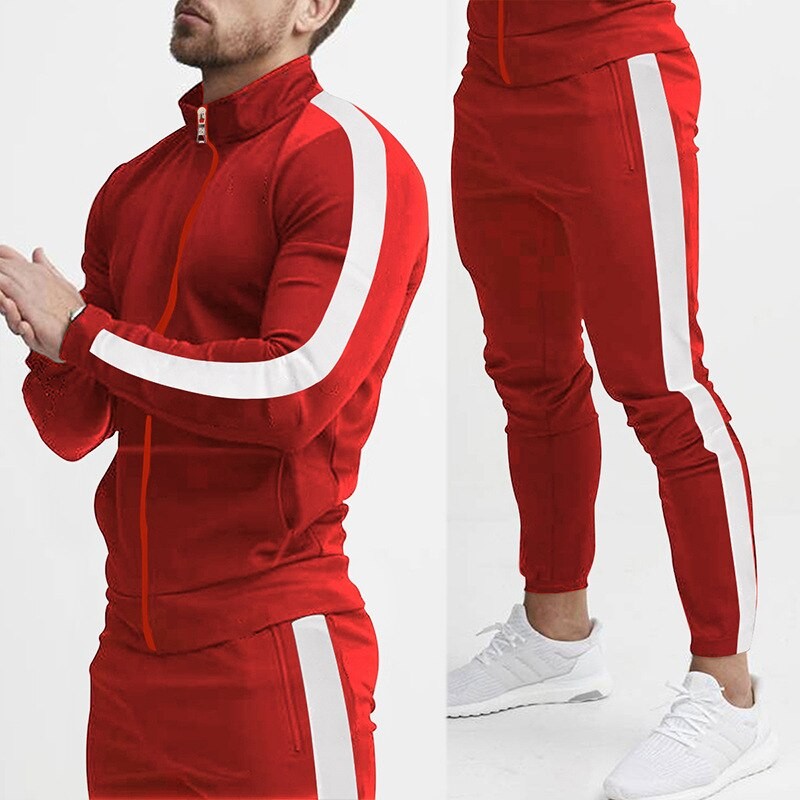 Spring Men Tarcksuits Patchwork Color Sportswear Suits Men's Stand Collar Jacket + Pants 2 Piece Set Fashion Male Sweatshirt Set