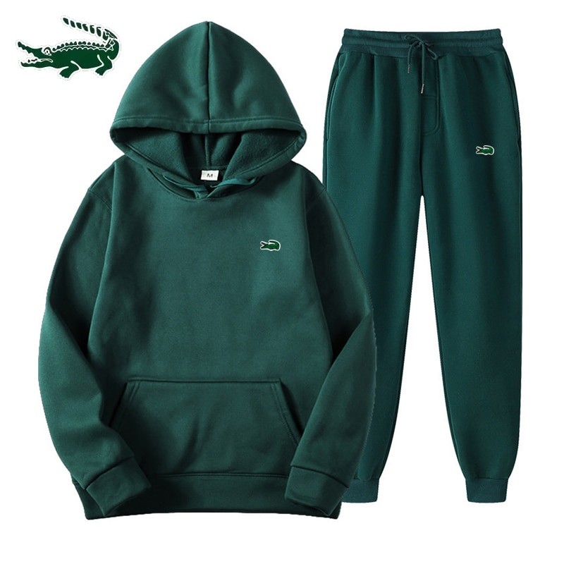 2023 New High Quality Men's Casual Sports Hooded Plush Sweater Pullover+Outdoor Running Pants Set
