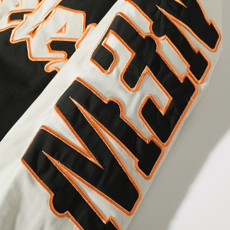 Men Letter Embroidery Colorblock Raglan Sleeve Striped Trim Varsity Jacket Without Tee